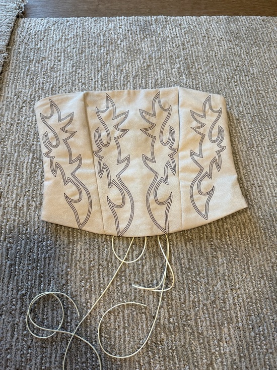 Tic Toc Tops - Beige Embroidered Corset Crop Top - Unbranded